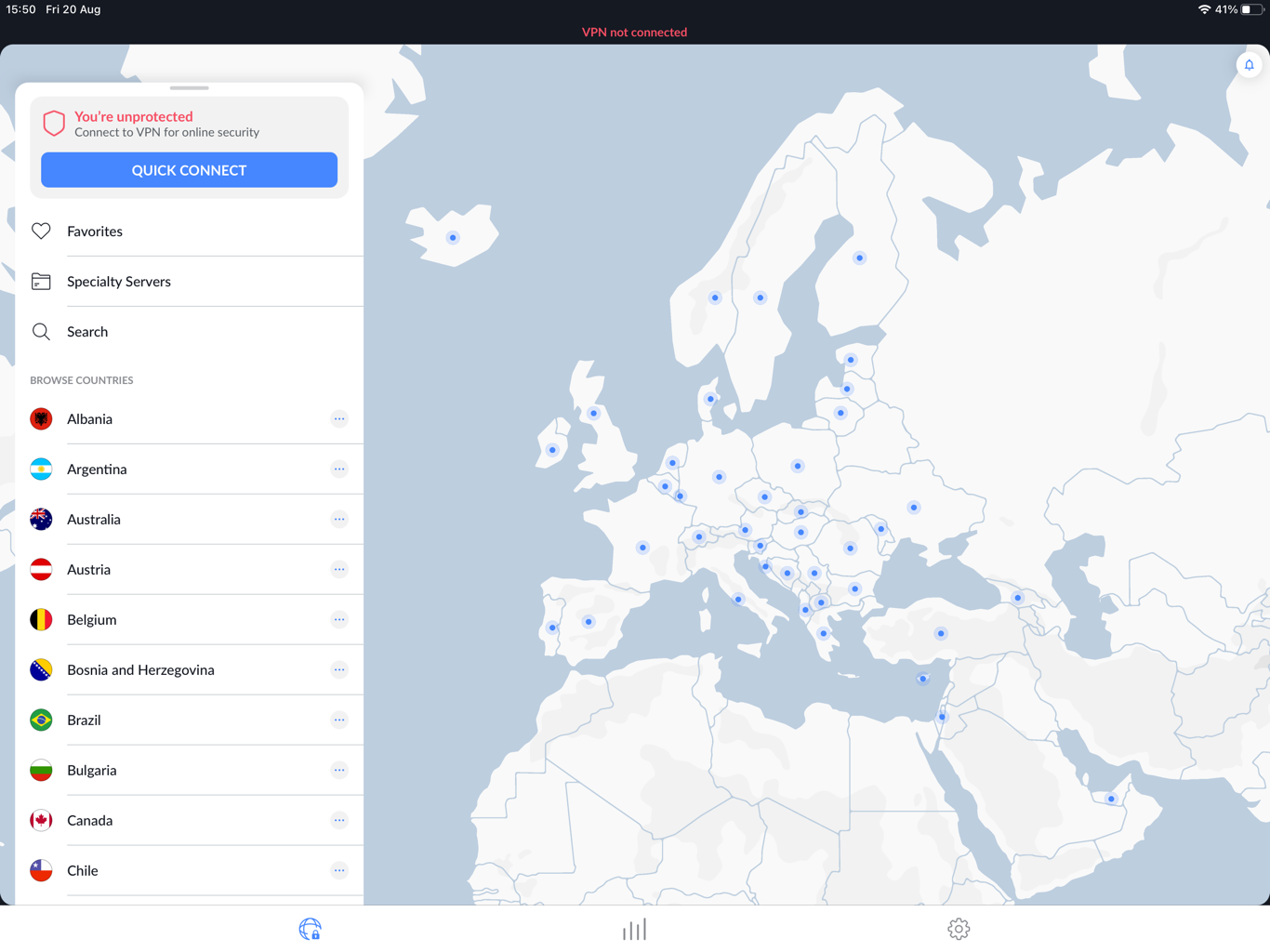 Screen shot of the iOS app main screen